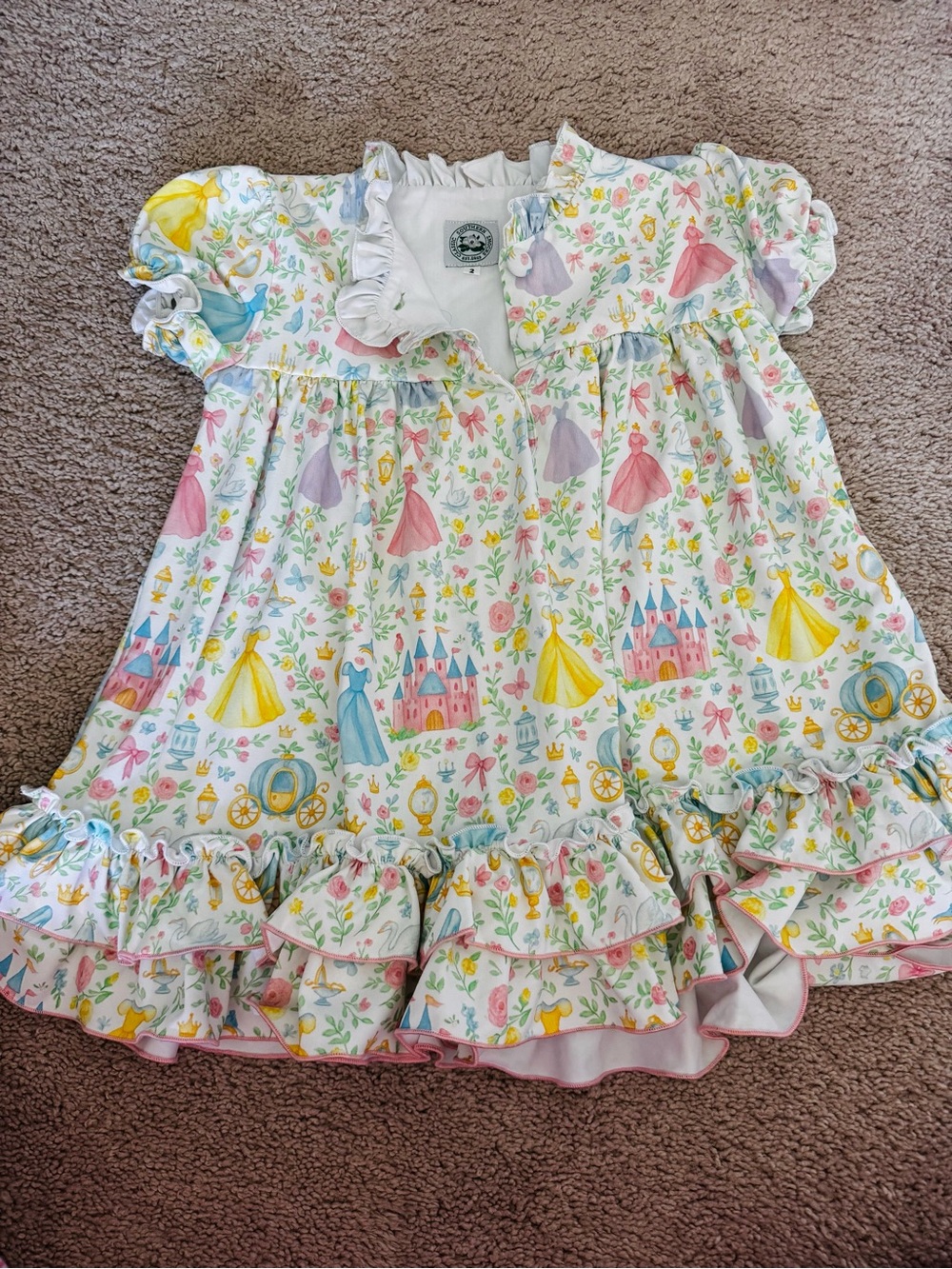 Girls' Princess Print Ruffle Nightgown - White with Pastel Accents